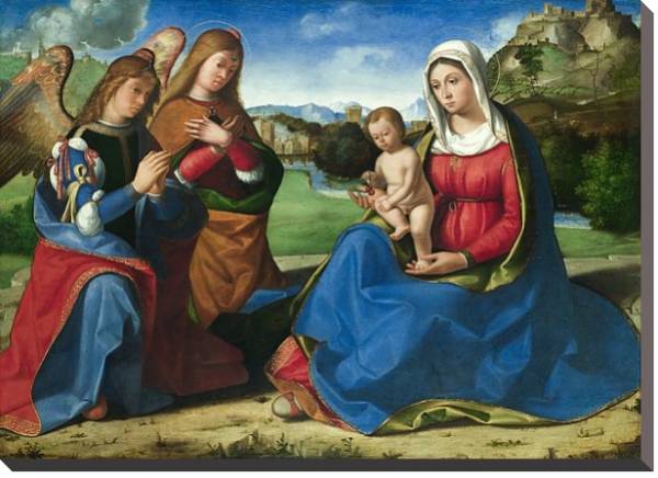 Постер Дева Мария и младенец с двумя ангелами с типом исполнения На холсте без рамы