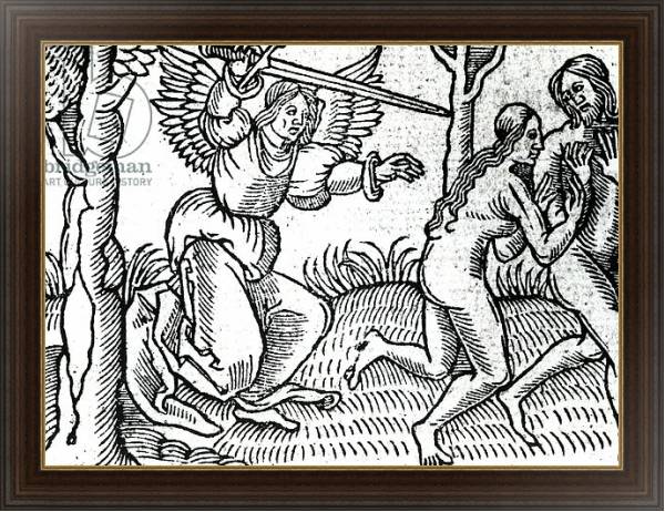 Постер The Expulsion from the Garden of Eden, illustration from Cranmer's Bible, 1540 с типом исполнения На холсте в раме в багетной раме 1.023.151