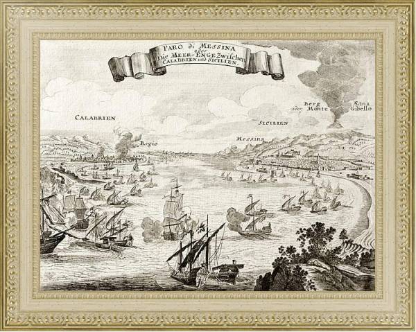 Постер Strait of Messina, between Italian peninsula and Sicily. The original engraving was created by Gabri с типом исполнения Акварель в раме в багетной раме 484.M48.725