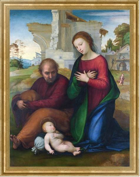 Постер Мадонна, поклоняющаяся младенцу со Святым Джозефом с типом исполнения На холсте в раме в багетной раме NA033.1.051