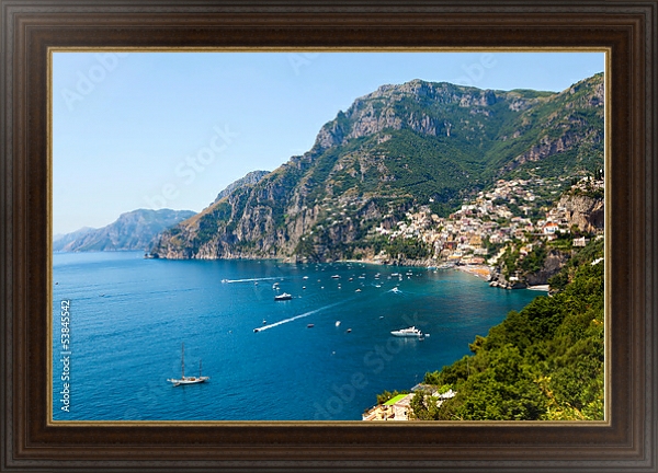 Постер Италия, Амальфитанское побережье, Позитано с типом исполнения На холсте в раме в багетной раме 1.023.151