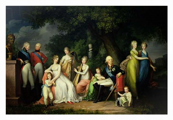 Постер Paul I, Maria Feodorovna and their Children, c.1800 с типом исполнения На холсте в раме в багетной раме 221-03
