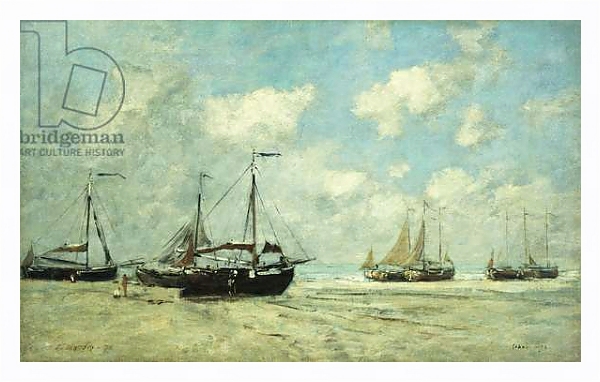 Постер Boats on the Shore at Scheveningen; Scheveningue, Bateaux Echoues sur la Greve, 1875 с типом исполнения На холсте в раме в багетной раме 221-03