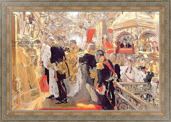 Постер The Crowning of Emperor Nicholas II in the Assumption Cathedral, 1896 с типом исполнения На холсте в раме в багетной раме 484.M48.310