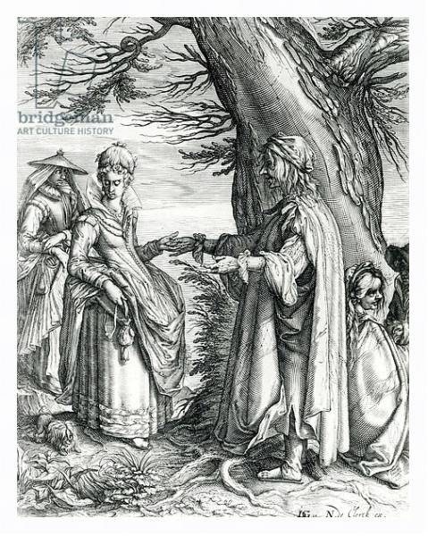 Постер The Fortune Teller, published by Nicolaes de Clerck, after Jacob de Gheyn II, 1608 с типом исполнения На холсте в раме в багетной раме 221-03
