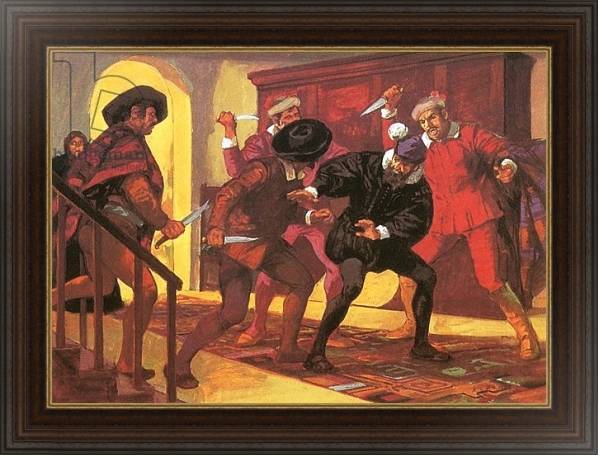 Постер Pizarro dying at the hands of his rebellious soldiers с типом исполнения На холсте в раме в багетной раме 1.023.151