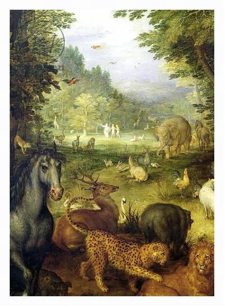 Постер Earth, or The Earthly Paradise, detail of animals, 1607-08 с типом исполнения На холсте в раме в багетной раме 221-03