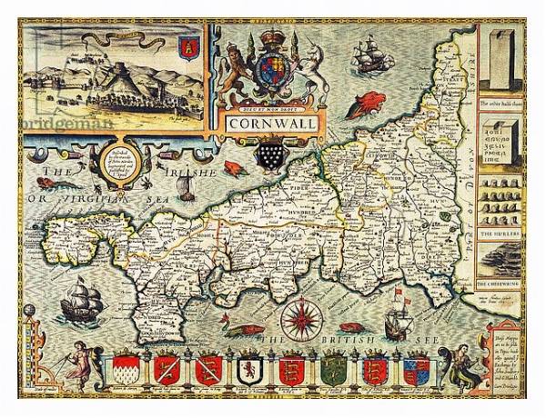 Постер Map of Cornwall from the 'Theatre of the Empire of Great Britain', pub. 1627 с типом исполнения На холсте в раме в багетной раме 221-03