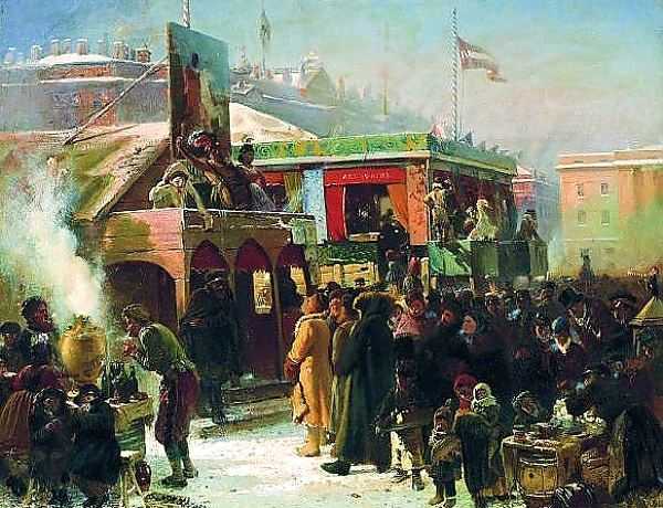 Постер Народное гулянье во время масленицы на Адмиралтейской площади в Петербурге. 1869 1 с типом исполнения На холсте без рамы