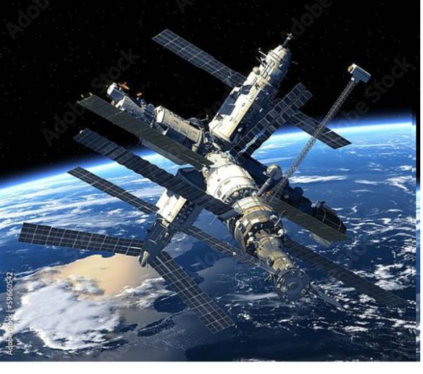 Постер Космическая станция на орбите планеты Земля с типом исполнения На холсте без рамы