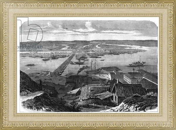 Постер View of Nizhny Novgorod, city of Russia. Engraving in “” L'univers illustrious””, 1867. Private collection. с типом исполнения Акварель в раме в багетной раме 484.M48.725