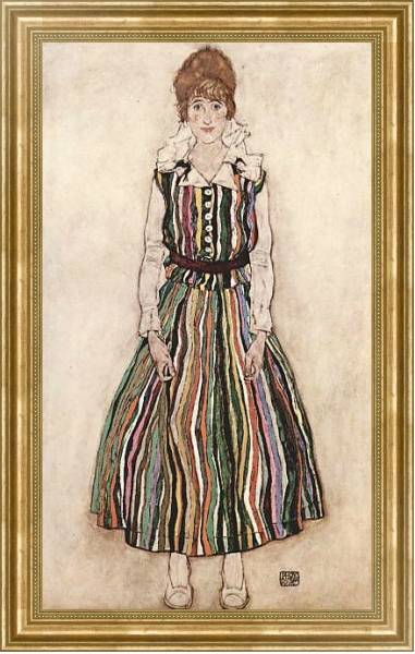 Постер Портрет Эдит Шиле в полосатом платье с типом исполнения На холсте в раме в багетной раме NA033.1.051