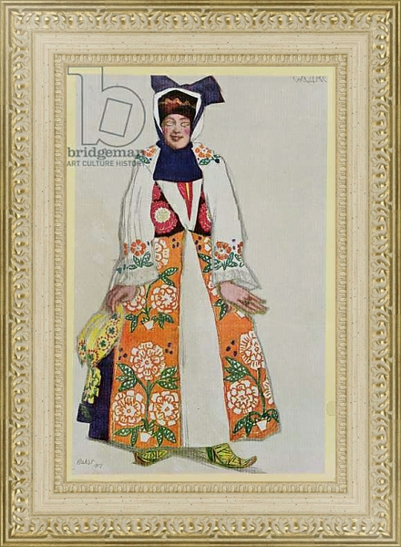 Постер Costume design for a peasant woman, from Sadko, 1917 с типом исполнения Акварель в раме в багетной раме 484.M48.725