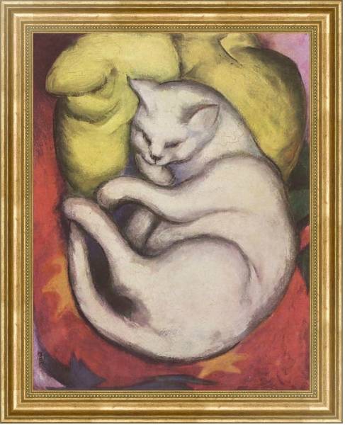 Постер Кот на желтой подушке с типом исполнения На холсте в раме в багетной раме NA033.1.051