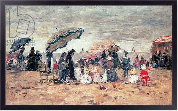 Постер Parasols on the Beach, Trouville, 1886 с типом исполнения На холсте в раме в багетной раме 221-01