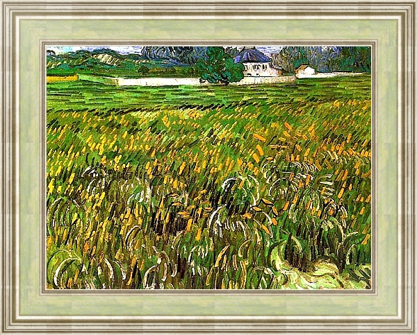 Постер Пшеничное поле в Овере и белый дом с типом исполнения На холсте в раме в багетной раме NA053.0.113