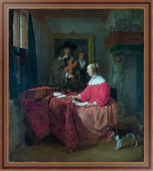 Постер Женщина, сидящая у стола и мужчина со скрипкой с типом исполнения На холсте в раме в багетной раме 35-M719P-83