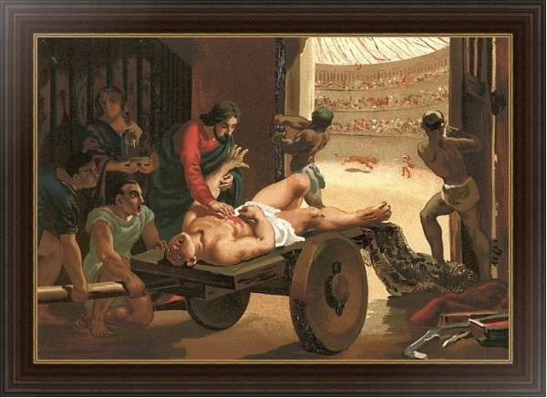 Постер Galen assisting a gladiator, wounded in the circus of Bergamo с типом исполнения На холсте в раме в багетной раме 1.023.151