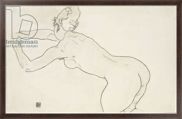 Постер Female nude kneeling and bending forward to the left, 1918 с типом исполнения На холсте в раме в багетной раме 221-02