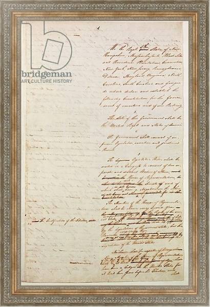 Постер First draft of the Constitution of the United States, 1787 с типом исполнения На холсте в раме в багетной раме 484.M48.310