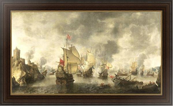 Постер Battle of the combined Venetian and Dutch fleets against the Turks in the Bay of Foja с типом исполнения На холсте в раме в багетной раме 1.023.151