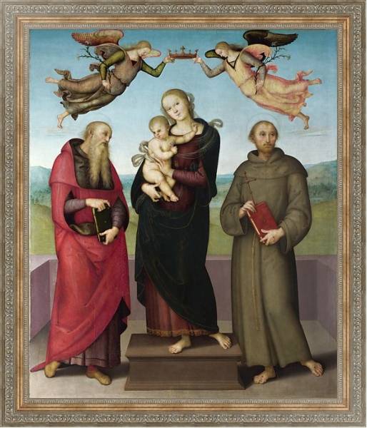 Постер Дева Мария с младенцем и Святыми Жеромом и Франсисом с типом исполнения На холсте в раме в багетной раме 484.M48.310