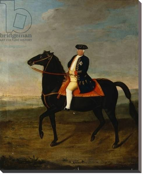 Постер King Frederick William I on Horseback with Potsdam in the background, c.1735 с типом исполнения На холсте без рамы