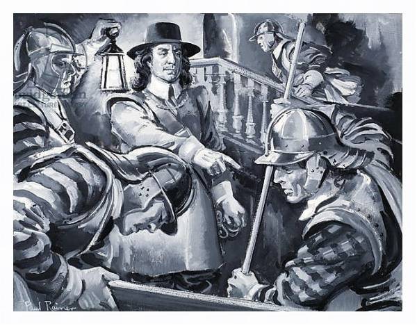 Постер Oliver Cromwell and his Roundheads search a house for Royalists с типом исполнения На холсте в раме в багетной раме 221-03