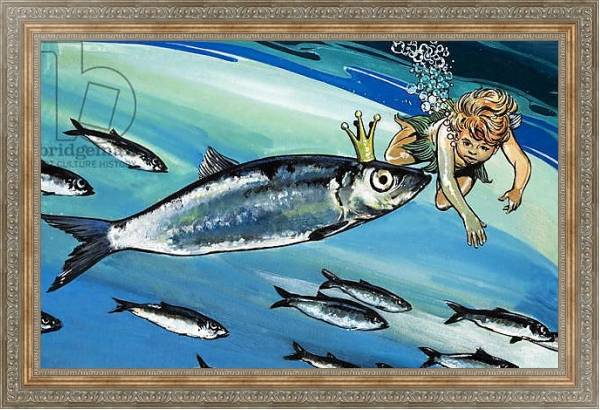 Постер Boy swimming with a fish, illustration from 'The Water Babies' by Charles Kingsley с типом исполнения На холсте в раме в багетной раме 484.M48.310