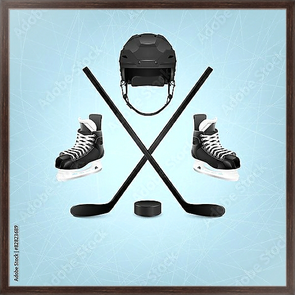 Постер Аксессуары для хоккея с типом исполнения На холсте в раме в багетной раме 221-02