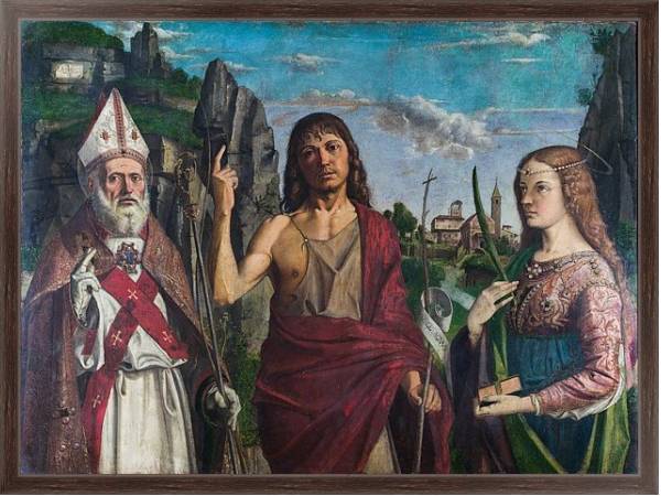 Постер Святой Зено, Иоанн Креститель и женщина-мученик с типом исполнения На холсте в раме в багетной раме 221-02