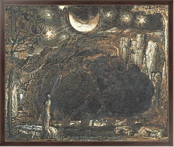 Постер A Shepherd and his Flock under the Moon and Stars, c.1827 с типом исполнения На холсте в раме в багетной раме 221-02