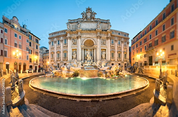 Постер Италия, Рим, фонтан Треви с типом исполнения На холсте без рамы