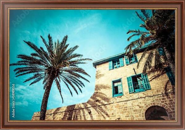 Постер Дом с пальмами в Яффо, на юге старой части Тель-Авива, Израиль с типом исполнения На холсте в раме в багетной раме 35-M719P-83