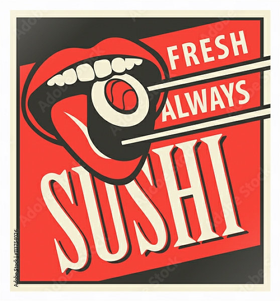 Постер Ретро реклама для суши с типом исполнения На холсте в раме в багетной раме 221-03