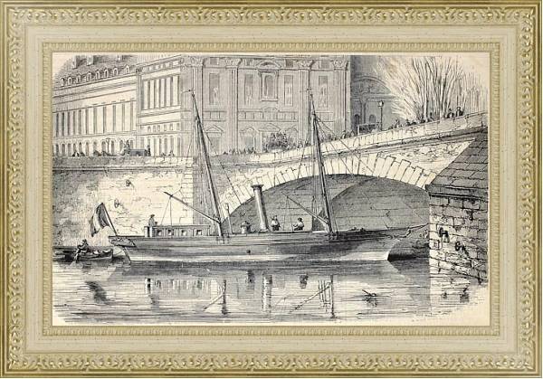 Постер Prince Napoleon's yacht moored along the Seine in Paris. Original, from drawing of Lebreton, publish с типом исполнения Акварель в раме в багетной раме 484.M48.725