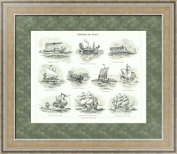 Постер Типы кораблей разных времён I с типом исполнения Акварель в раме в багетной раме 485.M40.584