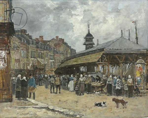 Постер Market at Trouville; Marche a Trouville, 1878 с типом исполнения На холсте без рамы