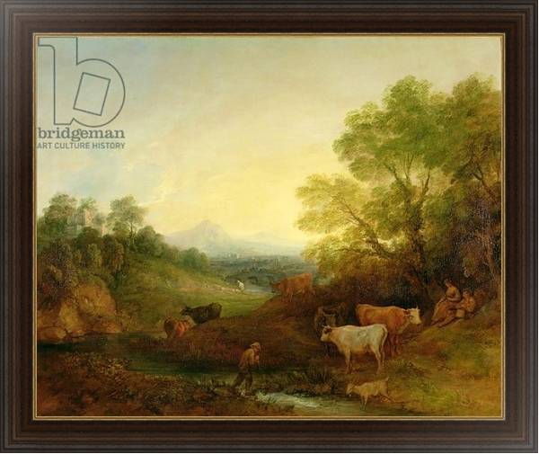 Постер A Landscape with Cattle and Figures by a Stream and a Distant Bridge, c.1772-4 с типом исполнения На холсте в раме в багетной раме 1.023.151