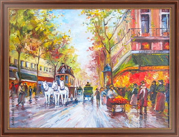 Постер Белая тройка на Парижской улице с типом исполнения На холсте в раме в багетной раме 35-M719P-83
