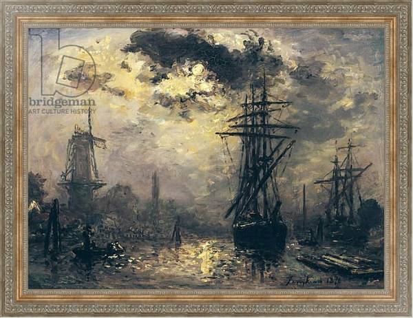 Постер View of the Port, or The Windmills in Rotterdam, 1870 с типом исполнения На холсте в раме в багетной раме 484.M48.310
