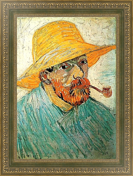 Постер Автопортрет в соломенной шляпе с трубкой с типом исполнения На холсте в раме в багетной раме 484.M48.640