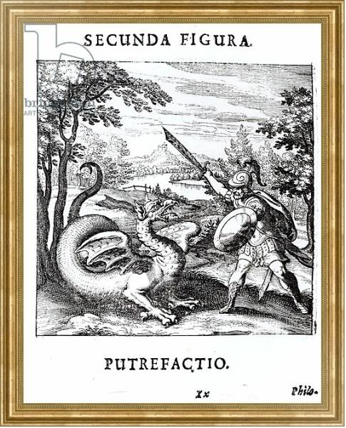 Постер A knight defeating 'Rot' which is embodied by a dragon, 1678 с типом исполнения На холсте в раме в багетной раме NA033.1.051