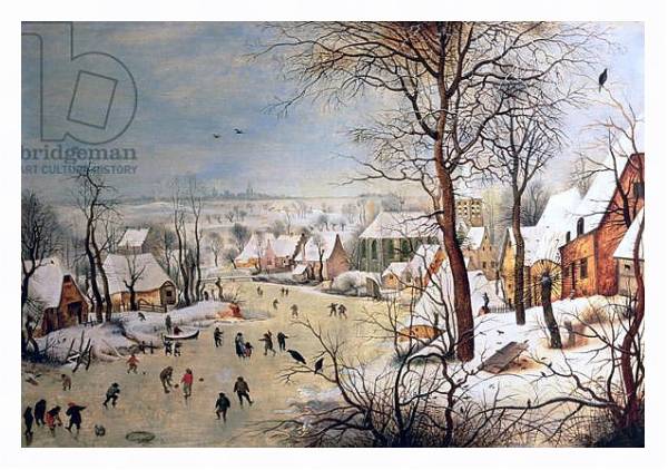 Постер Winter Landscape with Birdtrap, 1601 с типом исполнения На холсте в раме в багетной раме 221-03
