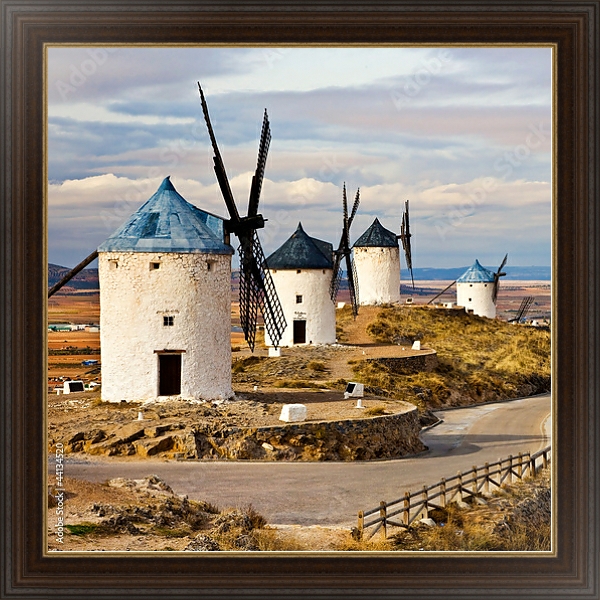 Постер Испанские ветряные мельницы с типом исполнения На холсте в раме в багетной раме 1.023.151