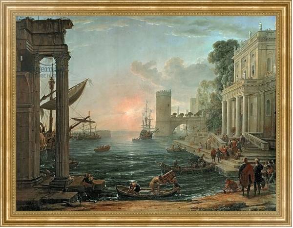 Постер Seaport with the Embarkation of the Queen of Sheba, 1648 с типом исполнения На холсте в раме в багетной раме NA033.1.051