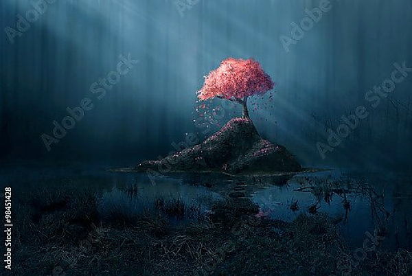 Постер Розовое дерево с типом исполнения На холсте без рамы