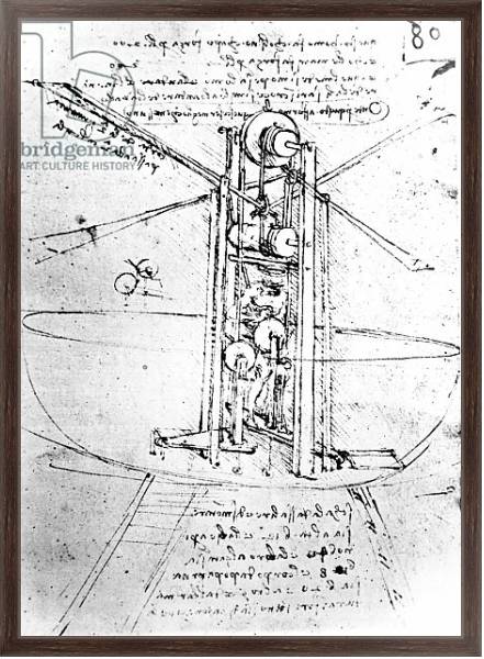 Постер Vertically standing bird's-winged flying machine, fol. 80r from Paris Manuscript B, 1488-90 с типом исполнения На холсте в раме в багетной раме 221-02