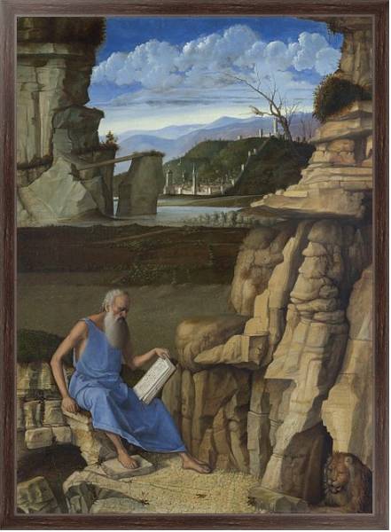 Постер Святой Жером, читающий на природе с типом исполнения На холсте в раме в багетной раме 221-02