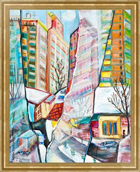 Постер Город сквозь разбитое стекло с типом исполнения На холсте в раме в багетной раме NA033.1.051